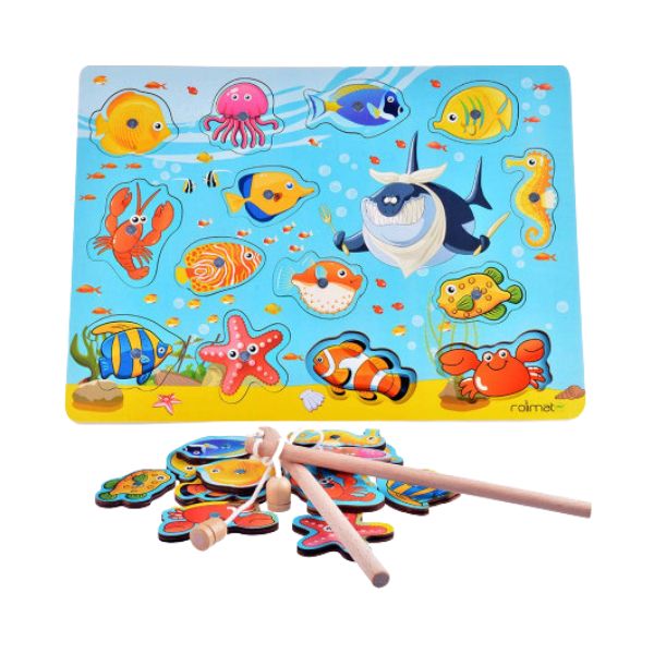 Wooden Fishing Game Board Blocks Puzzle Toys
