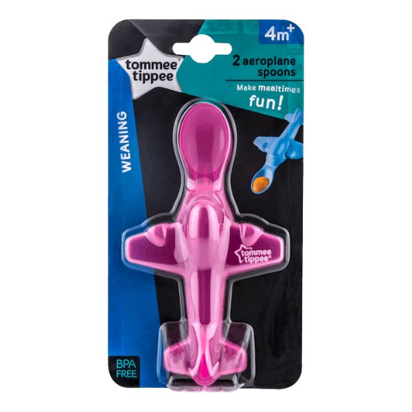 Tommee Tippee Aeroplane Spoon 2pk 4m+ - Pink